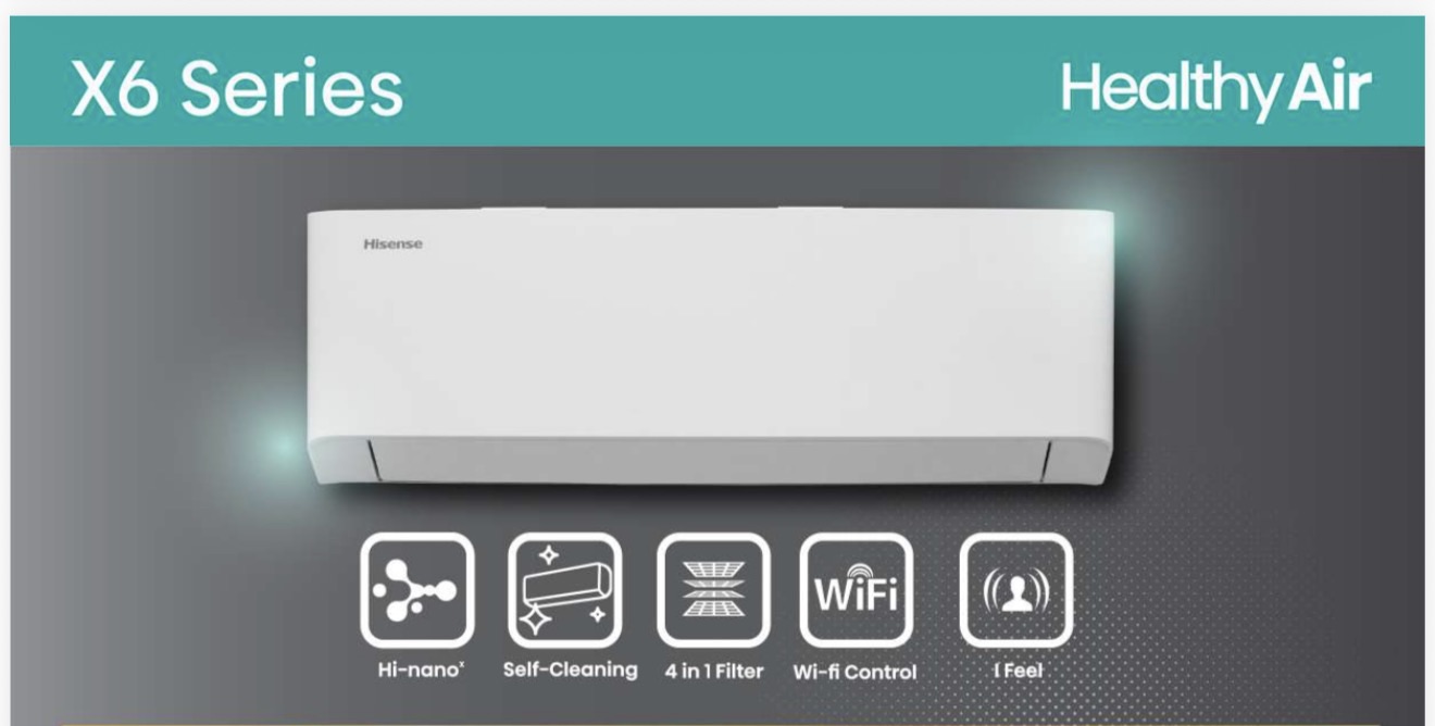 แอร์ Hisense Inverter รุ่น X6 Series น้ำยา R32 Healthy AIR เชื่อมต่อ WIFI รุ่นใหม่ล่าสุดปี2026 รับประกันอะไหล่ 5 ปี คอมเพลสเซอร์ 12ปี คอยล์ทองแดง100%